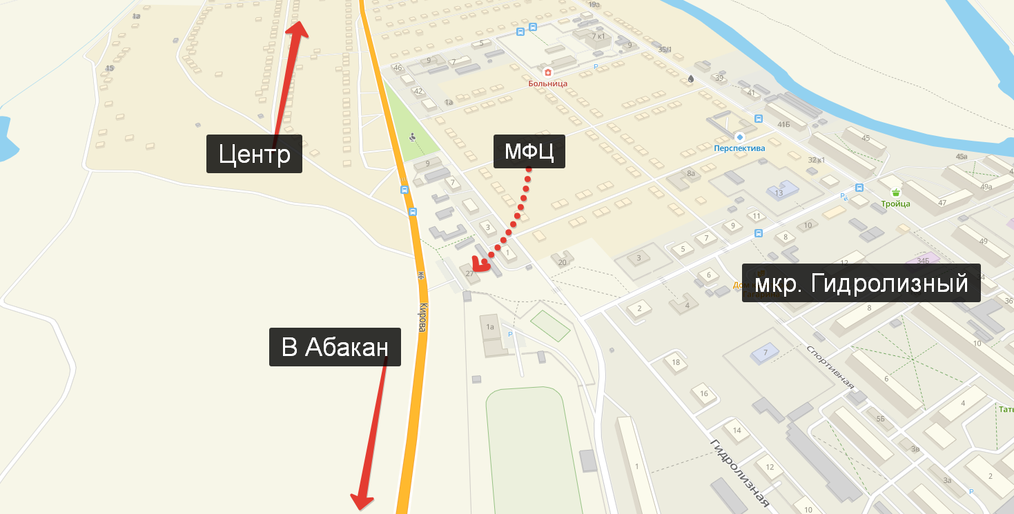 МФЦ Усть-Абакан на карте посёлка.